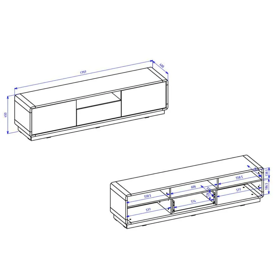 Modernes TV Lowboard in Schwarz & Wildeiche Optik - Ilunas
