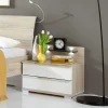 Nachtkommode Josekna in Weiß Glas Eiche Sägerau