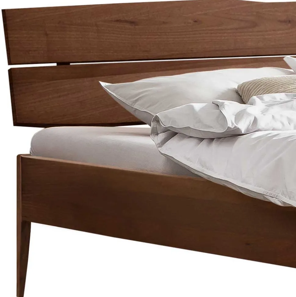 Nussbaum Holzbett mit Baumkante Kopfteil - Elegatos