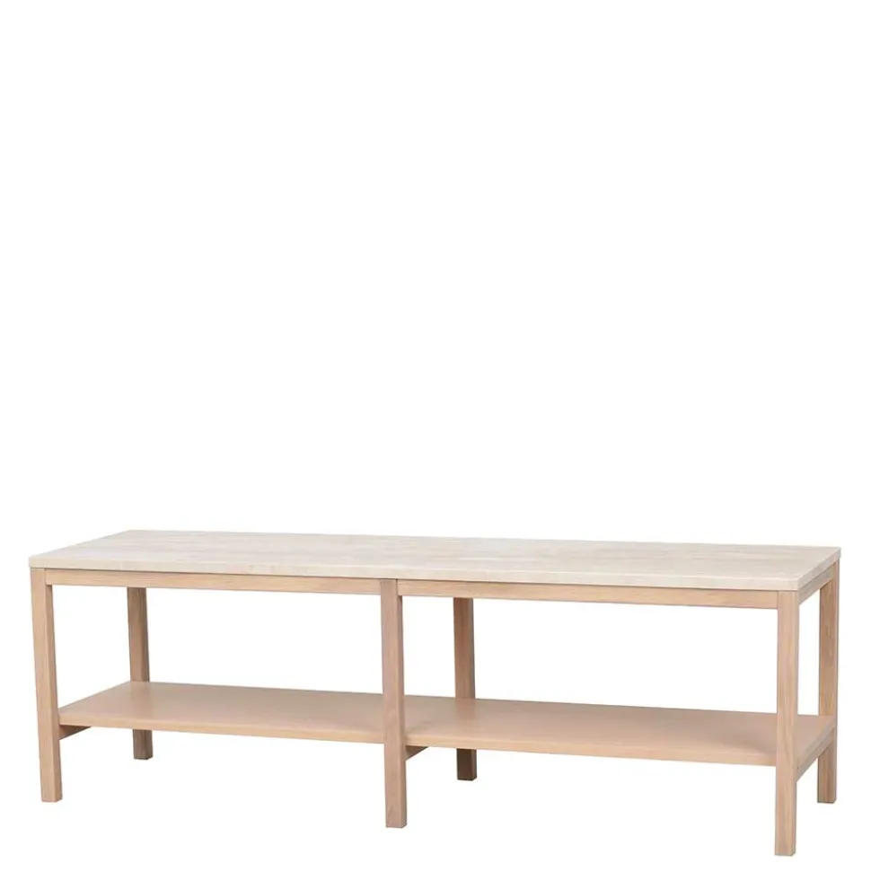 Offenes Lowboard Regal mit Travertin Deckplatte - Kentos