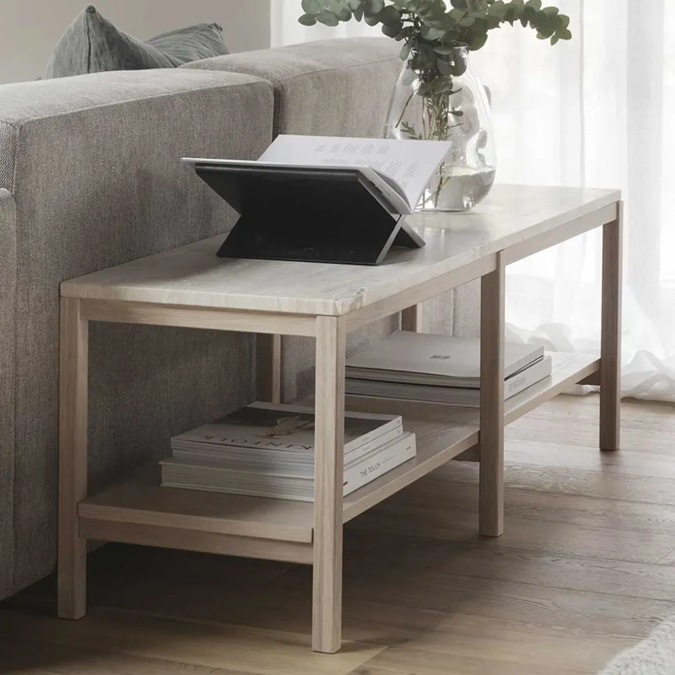 Offenes Lowboard Regal mit Travertin Deckplatte - Kentos