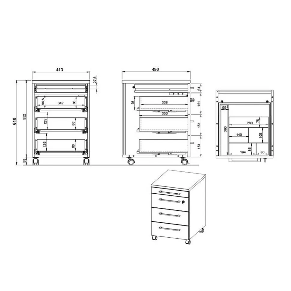 Officetisch mit Rollcontainer Set - Eture (zweiteilig)