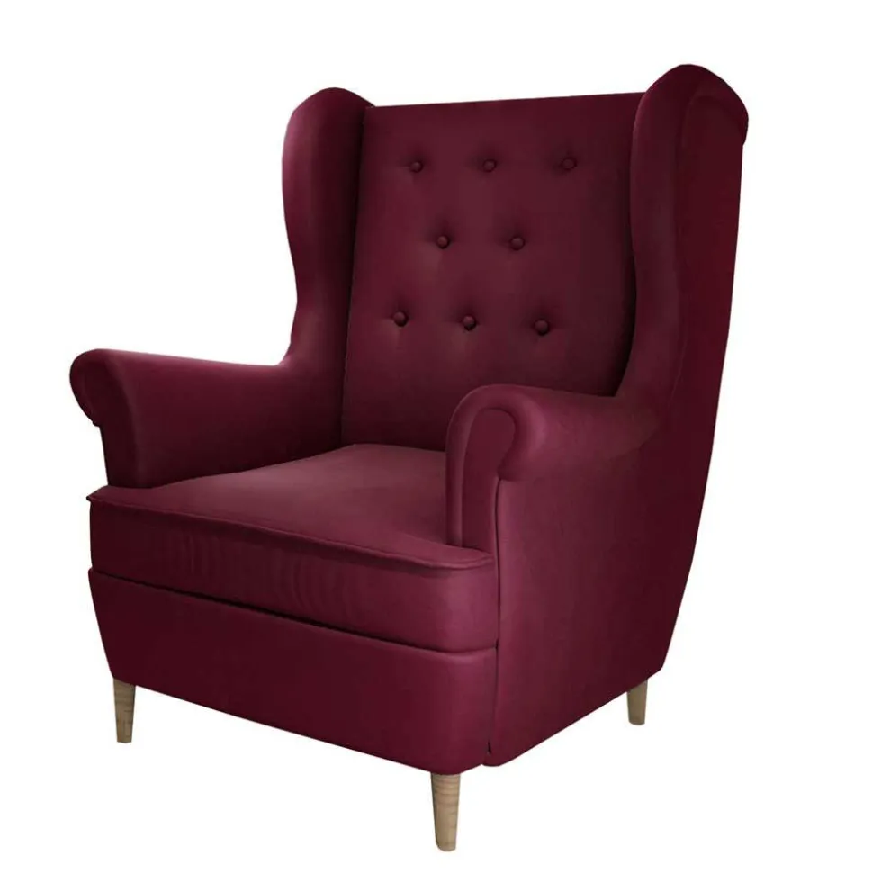 Ohrensessel in Bordeaux Rot Samt - Marquita