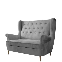 Ohrensofa in Hellgrau Samtbezug - Renero