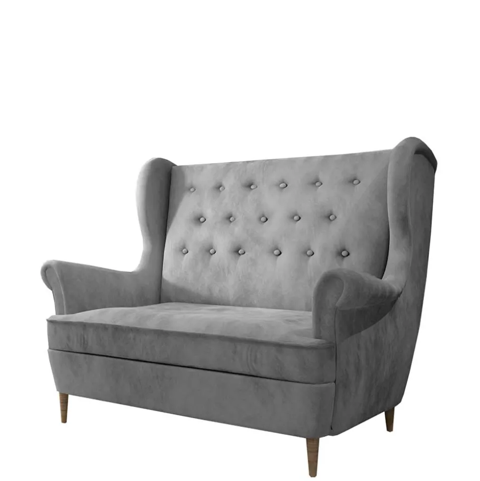 Ohrensofa in Hellgrau Samtbezug - Renero