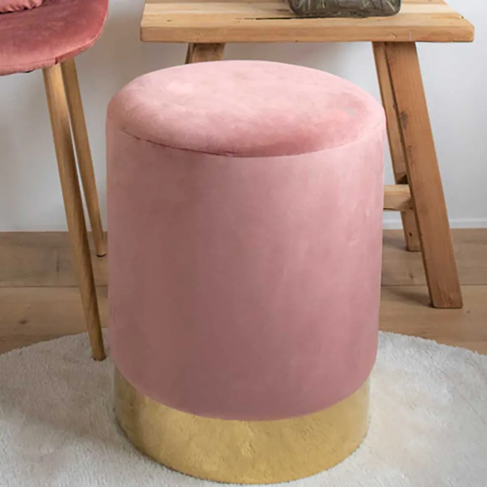 Polsterhocker in Rosa & Messingfarben - Ontentas