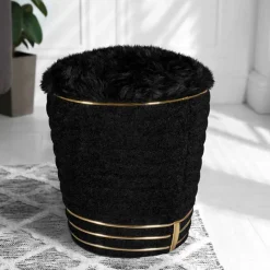Polsterhocker in Schwarz mit Gold - Velsamos