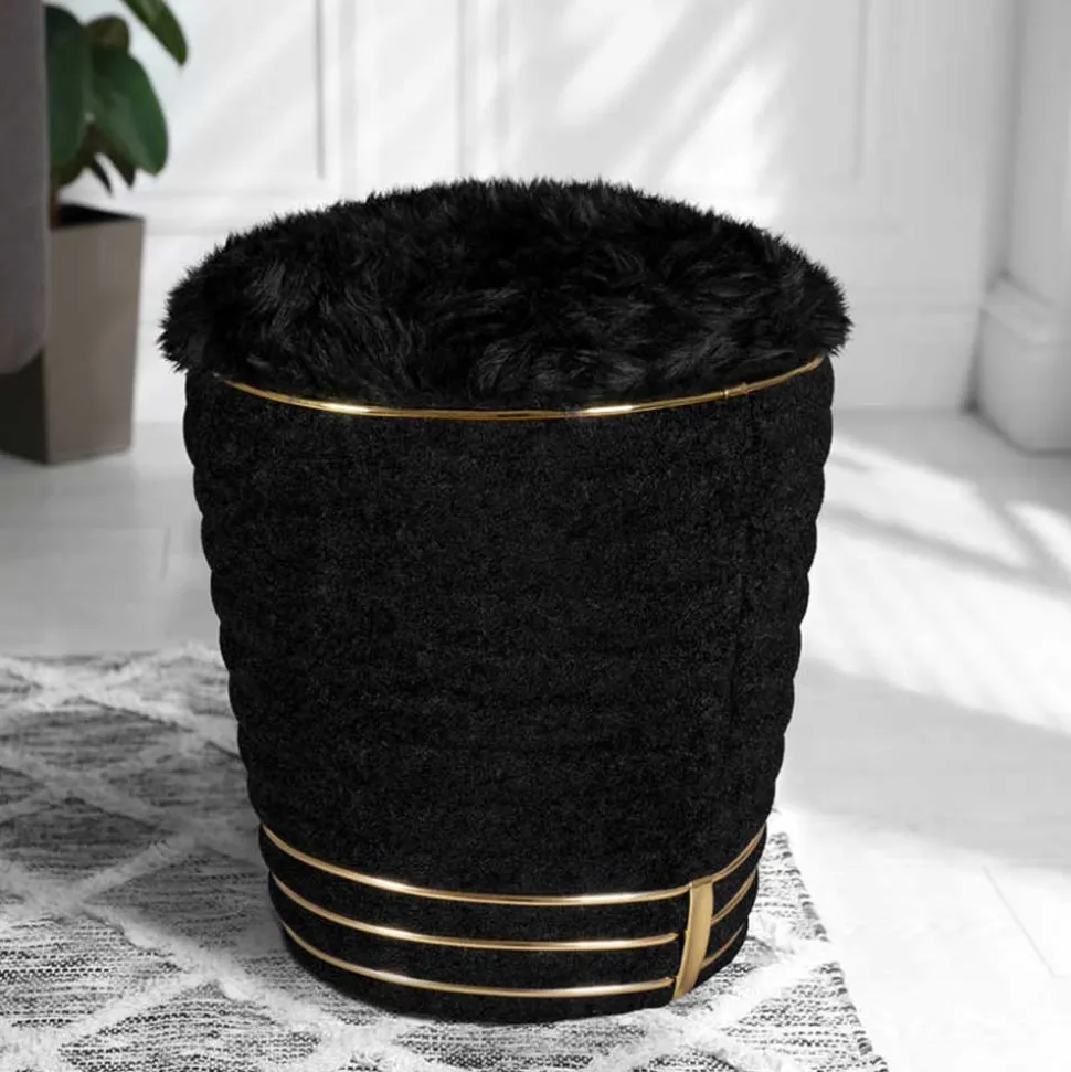 Polsterhocker in Schwarz mit Gold - Velsamos