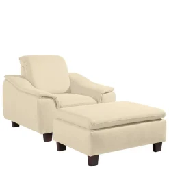 Polstersessel in Beige und Nussbaum Braun - Nando