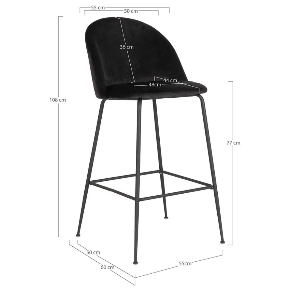 Retro Barstühle aus schwarzem Samt - Baltimoore (2er Set)