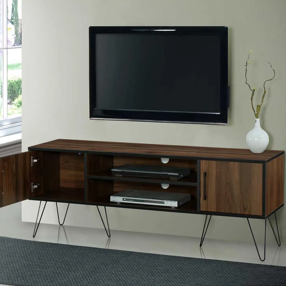 Retro Design-TV-Lowboard in Holzoptik Braun - Hamidy
