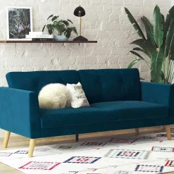 Retro Look Samtsofa in Blau - Vletko