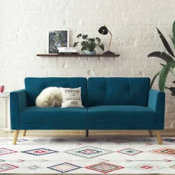 Retro Look Samtsofa in Blau - Vletko