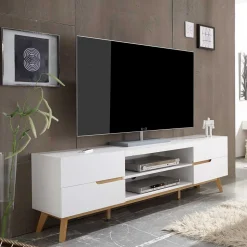Retro Lowboard für Fernseher Valezianos in Weiß