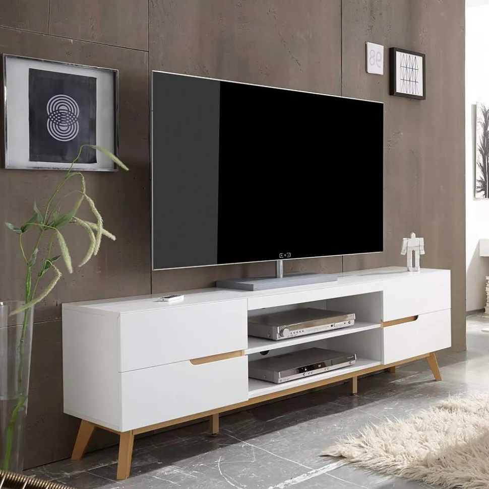 Retro Lowboard für Fernseher Valezianos in Weiß