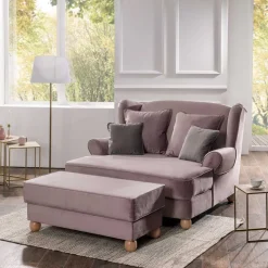 Rosa Komfortsessel mit Fußhocker - Garcia