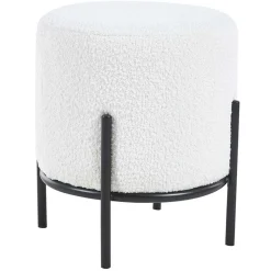 Runder Design Hocker in Weiß Boucle - Pyra