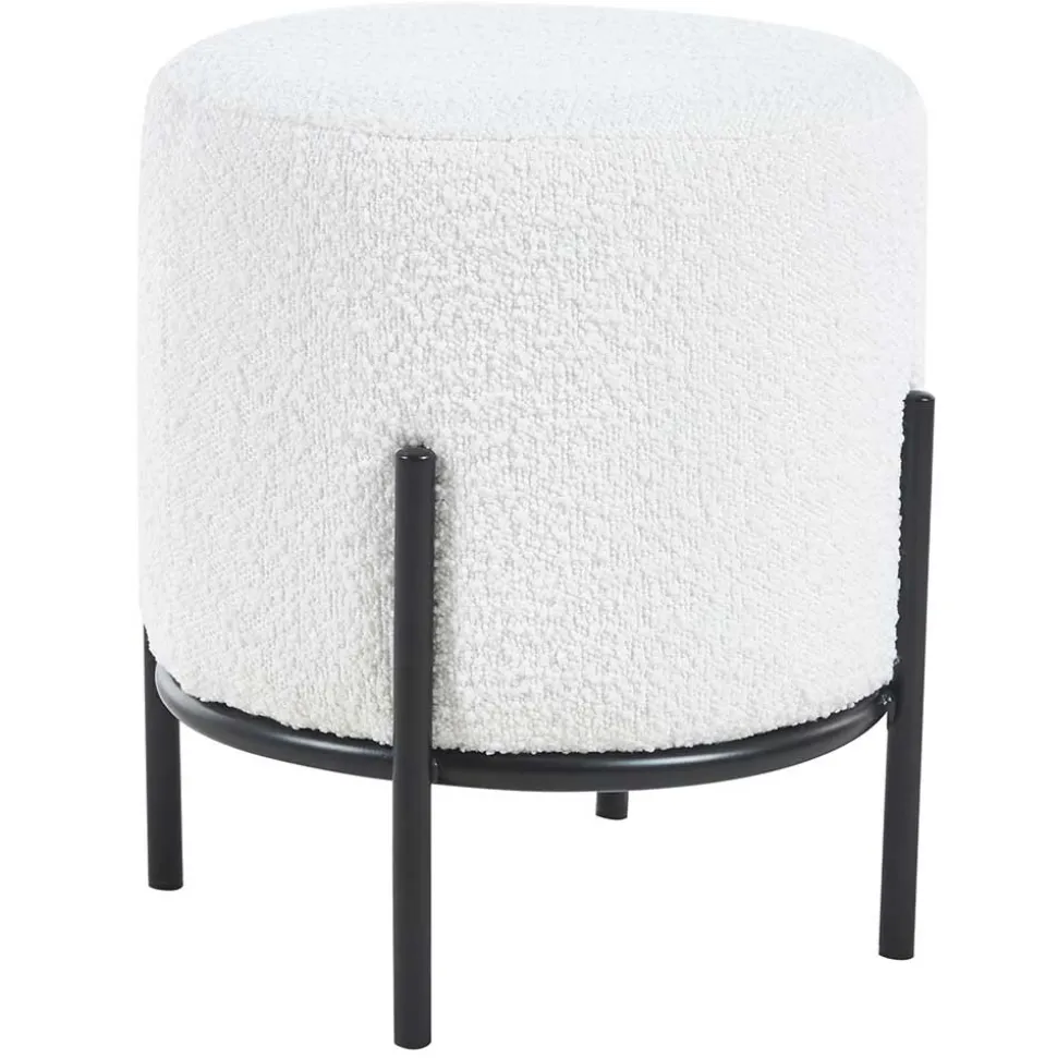 Runder Design Hocker in Weiß Boucle - Pyra