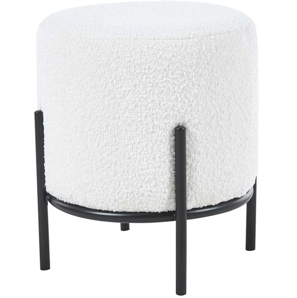 Runder Design Hocker in Weiß Boucle - Pyra