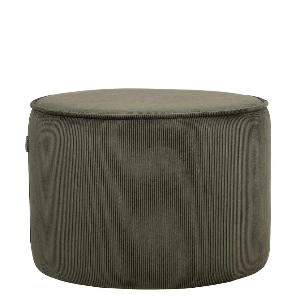 Runder Hocker Pouf aus Cord in Oliv Grün - Brisbane