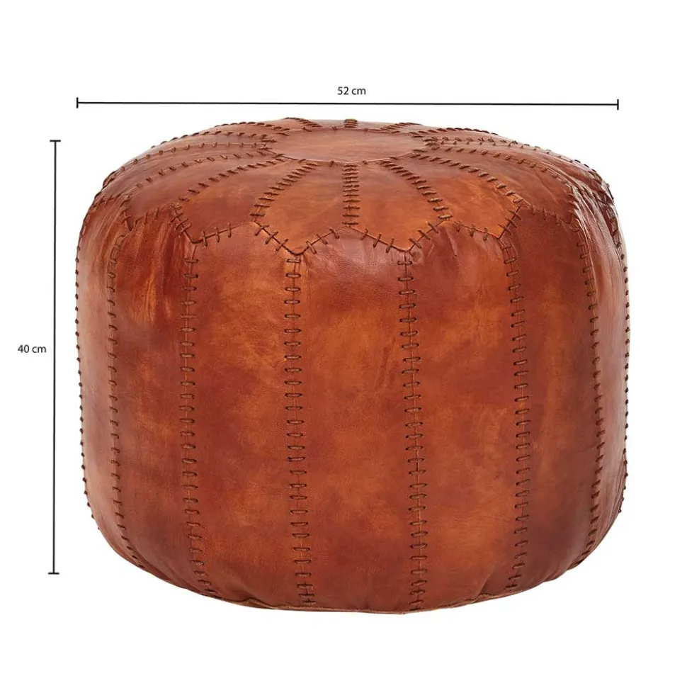Runder Lederhocker in Cognac Braun - Fernandez