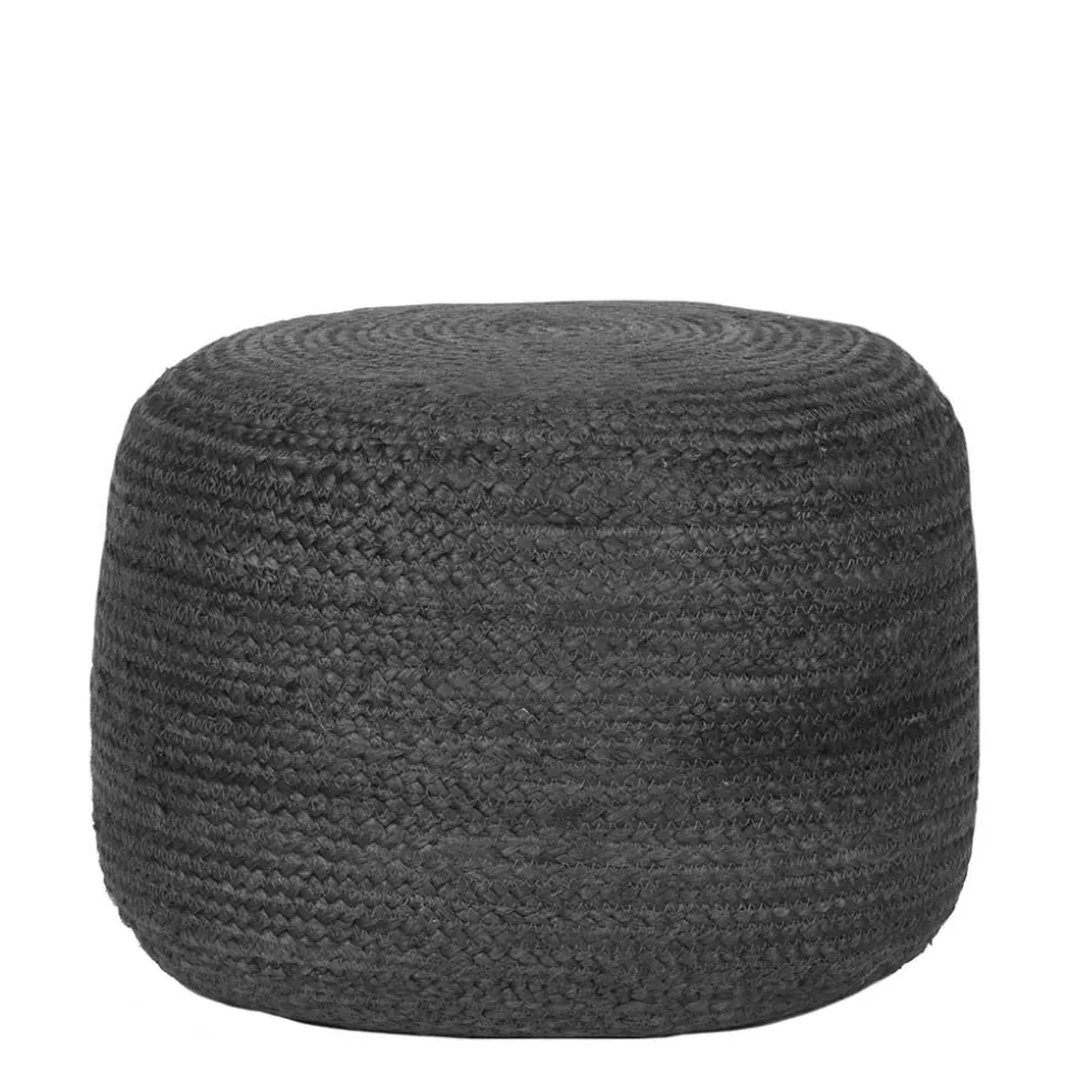 Runder Pouf aus Jute Geflecht in Anthrazit - Triumph