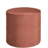 Runder Samt Polsterhocker in Rosa - Bados