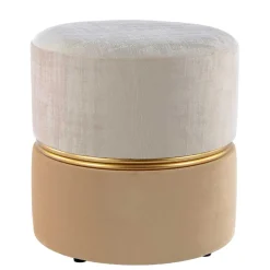 Runder Samthocker in Creme & Beige & Gold - Charlie