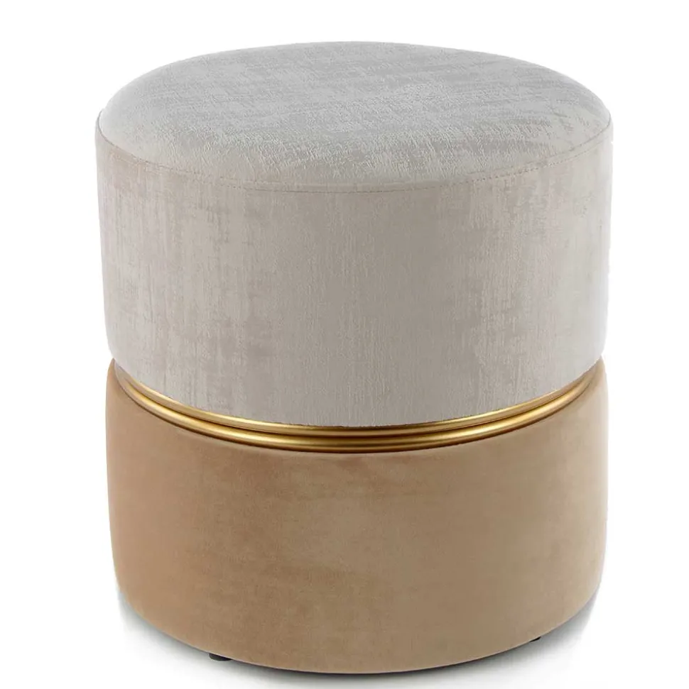 Runder Samthocker in Creme & Beige & Gold - Charlie