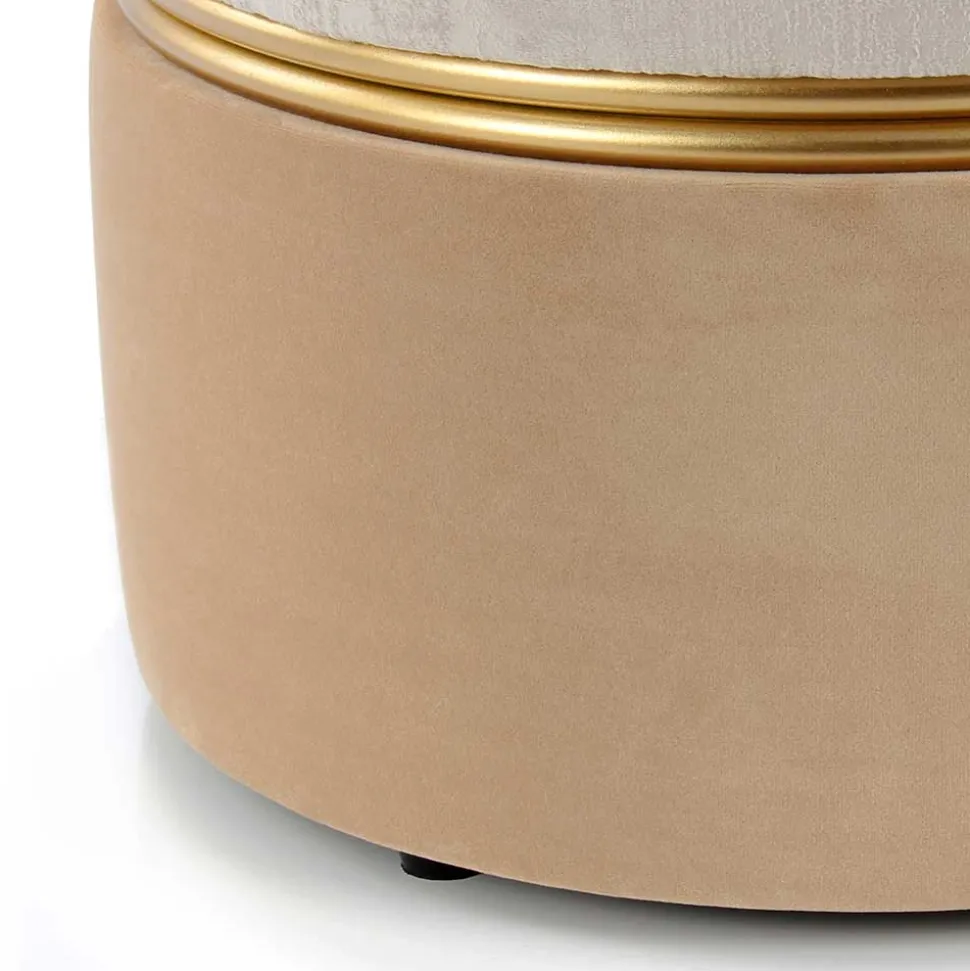 Runder Samthocker in Creme & Beige & Gold - Charlie