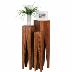 Rustikale Holz Blumensäule Set Pisinon aus Sheesham (dreiteilig)