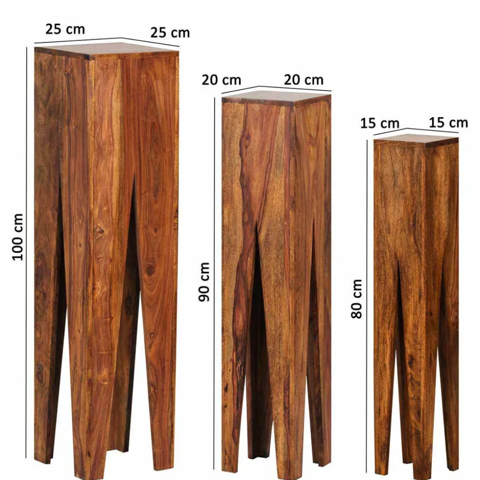 Rustikale Holz Blumensäule Set Pisinon aus Sheesham (dreiteilig)