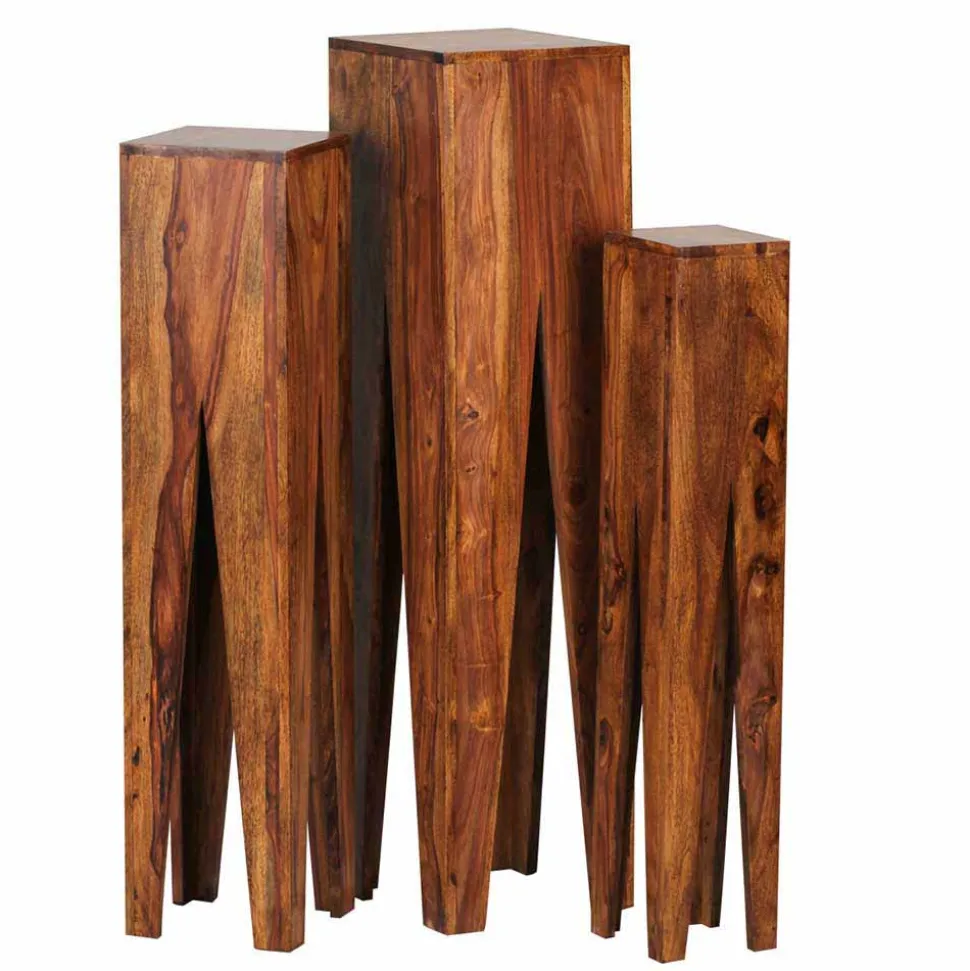 Rustikale Holz Blumensäule Set Pisinon aus Sheesham (dreiteilig)