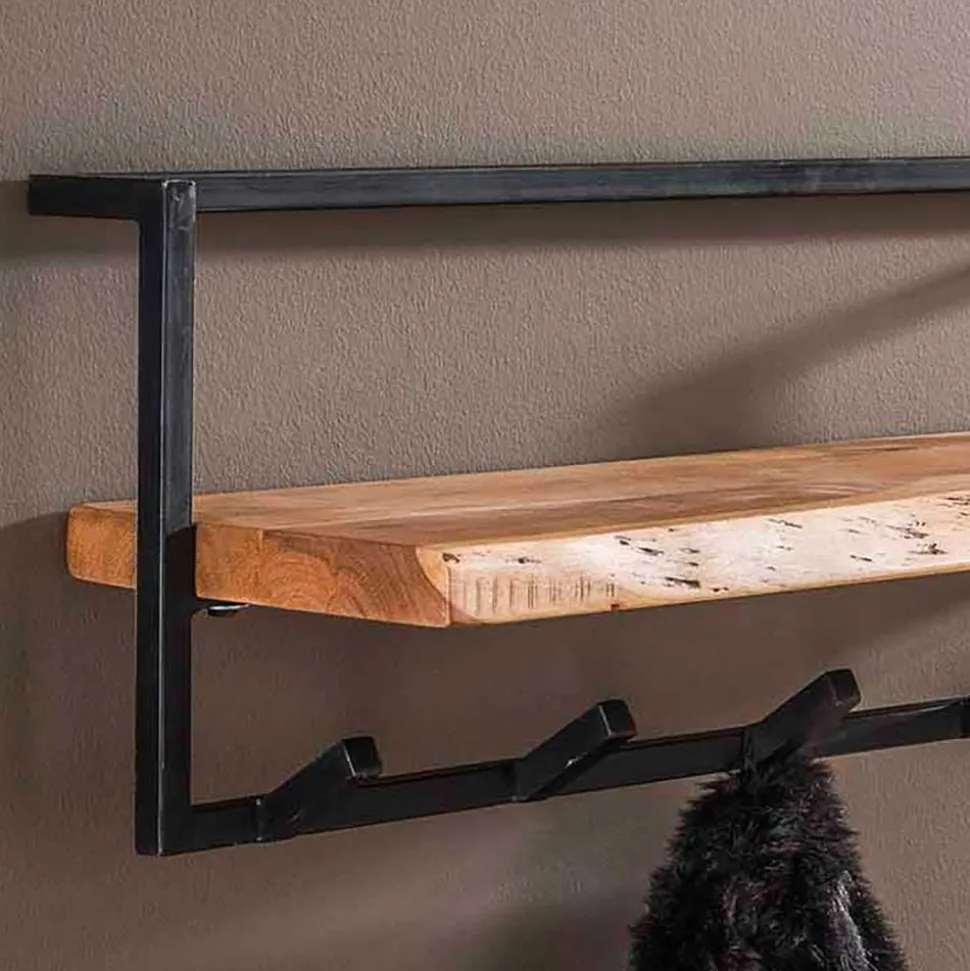 Rustikale Wandgarderobe aus Stahl in Grau - Bash
