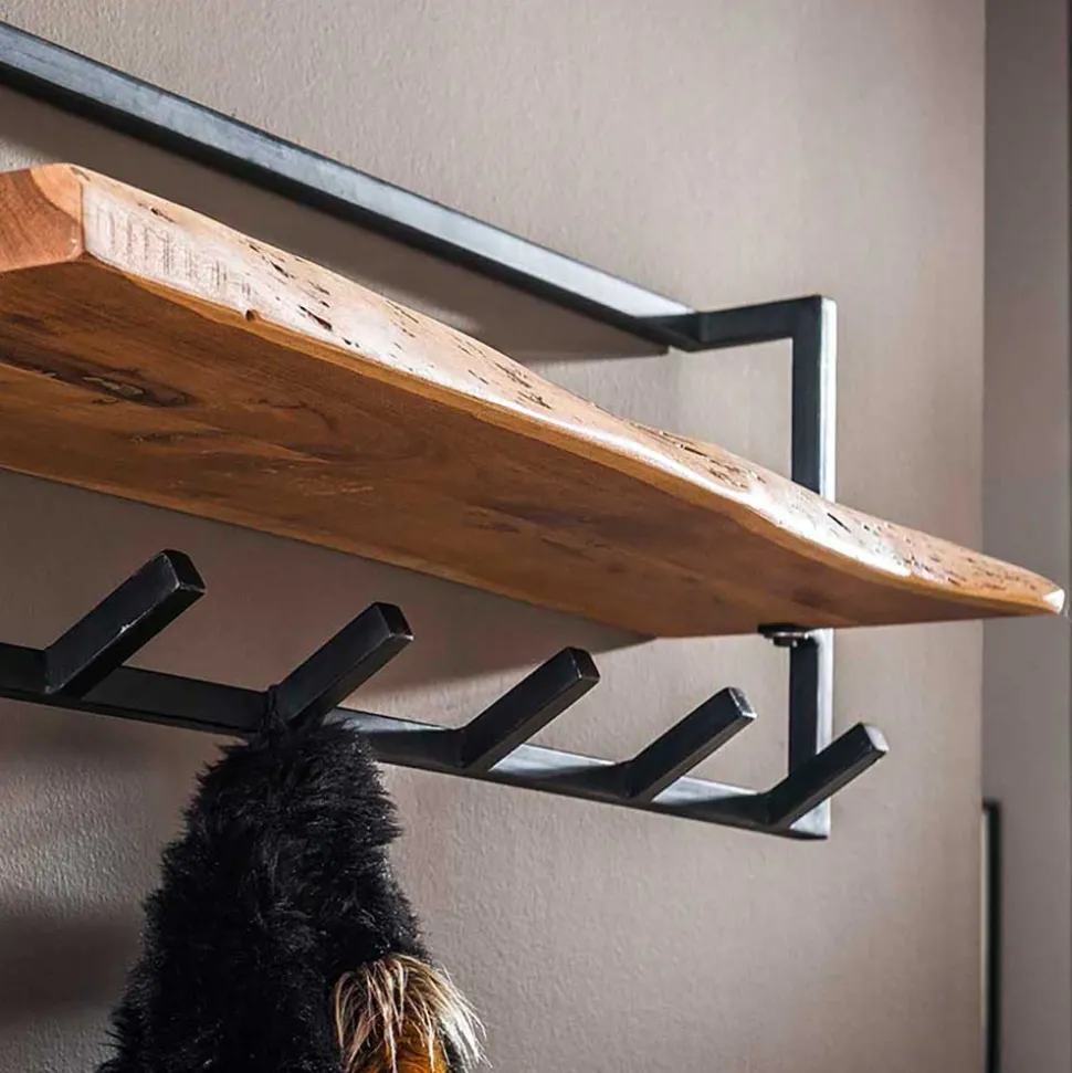 Rustikale Wandgarderobe aus Stahl in Grau - Bash