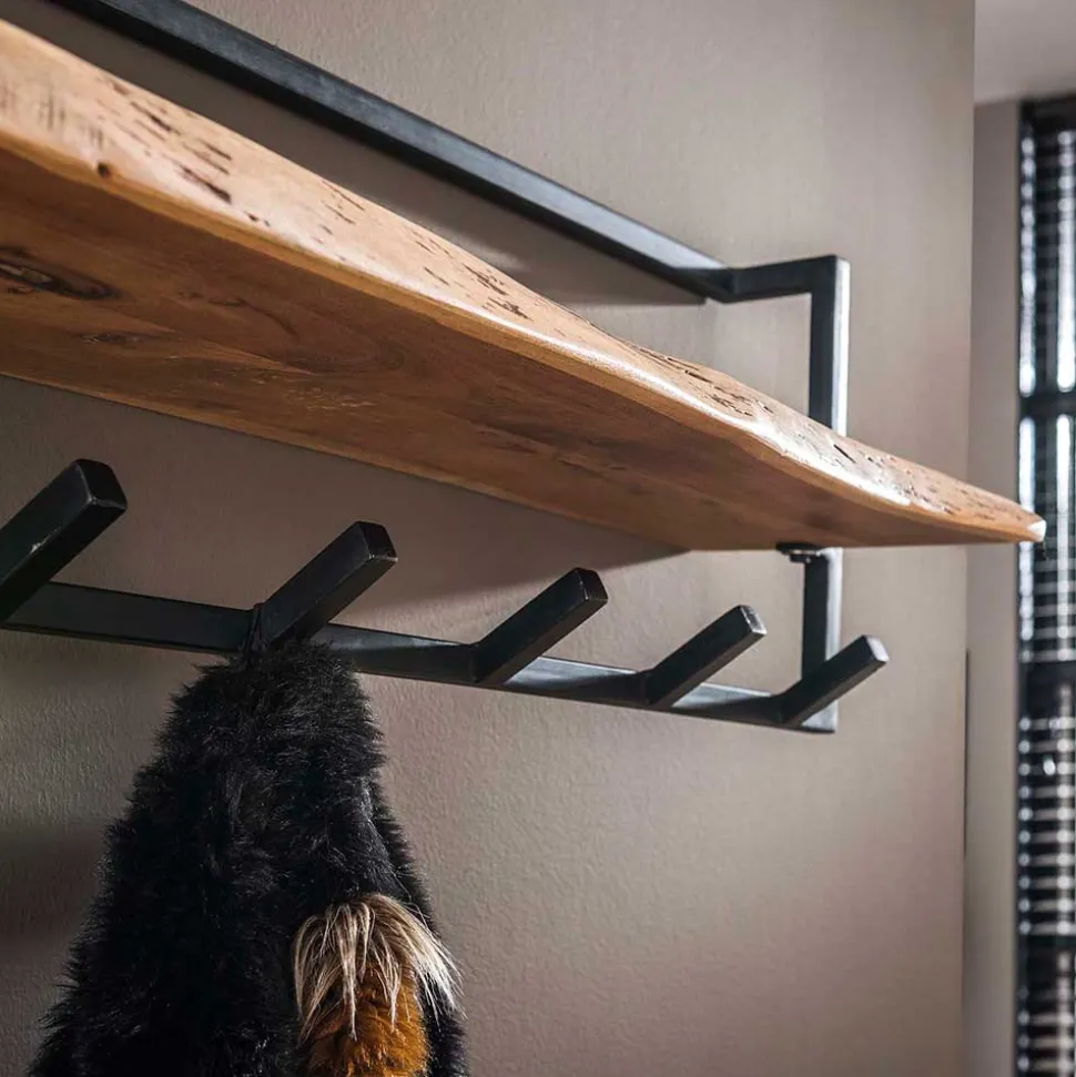 Rustikale Wandgarderobe aus Stahl in Grau - Bash