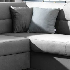 Samt Eckcouch in Grau mit Bettfunktion - Elhan
