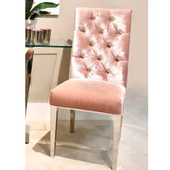 Samt Polsterstuhl in Rosa mit Edelstahl Gestell - Lucinda