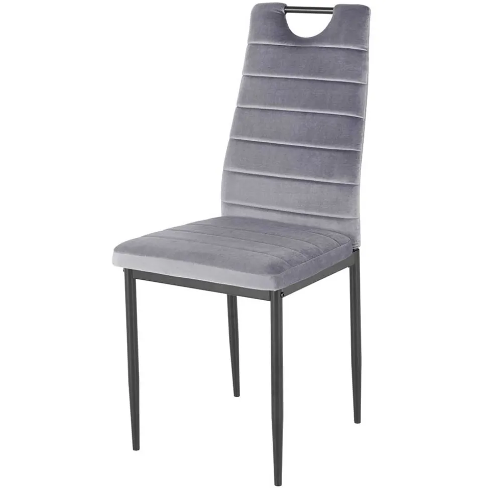 Samt Stühle mit Quersteppung in Grau - Pysio (Set)