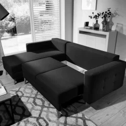 Samt-L-Sofa in Bordeaux Rot - Delphima