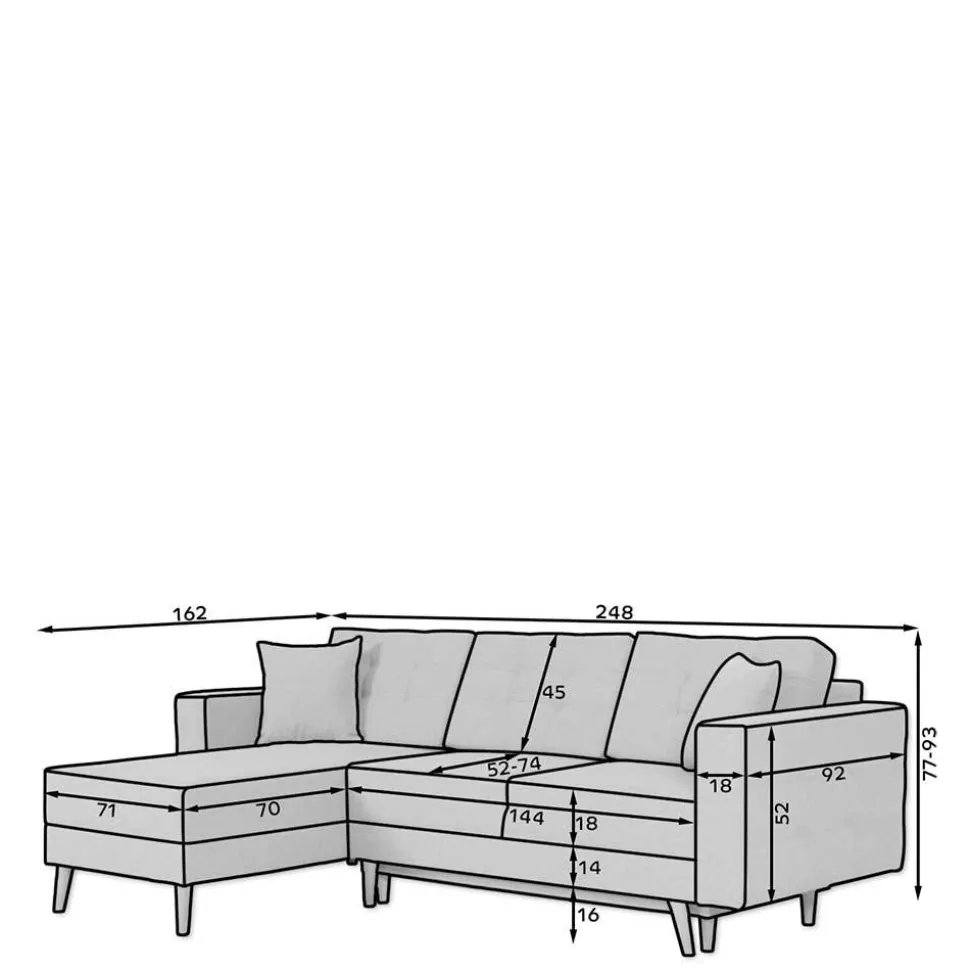 Samt-L-Sofa in Bordeaux Rot - Delphima