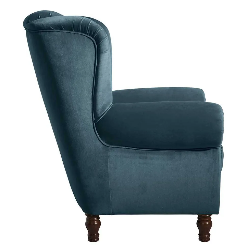 Samtvelours Chesterfield-Polstersessel in Petrol - Varescan