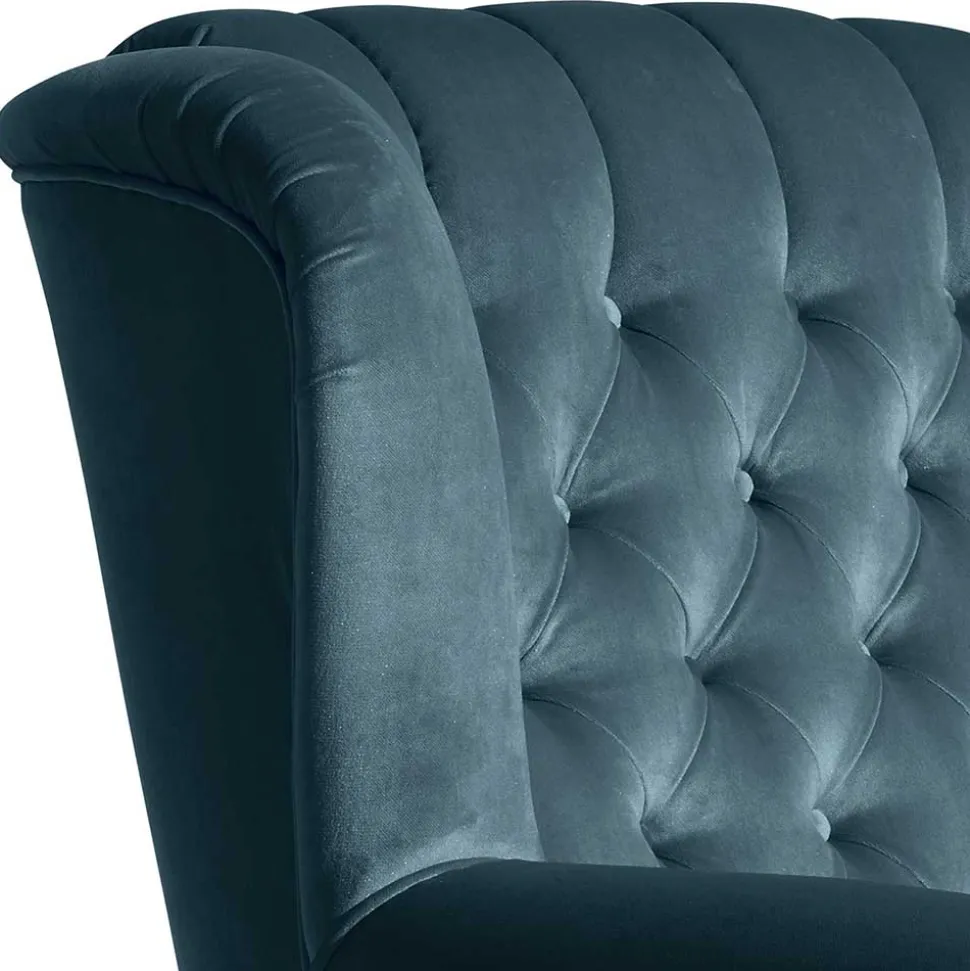 Samtvelours Chesterfield-Polstersessel in Petrol - Varescan