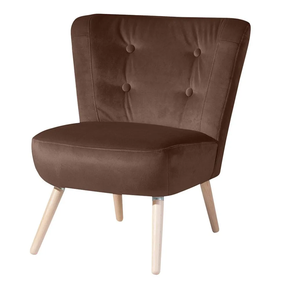 Samtvelours Sessel in Braun und Buche Natur - Hippa