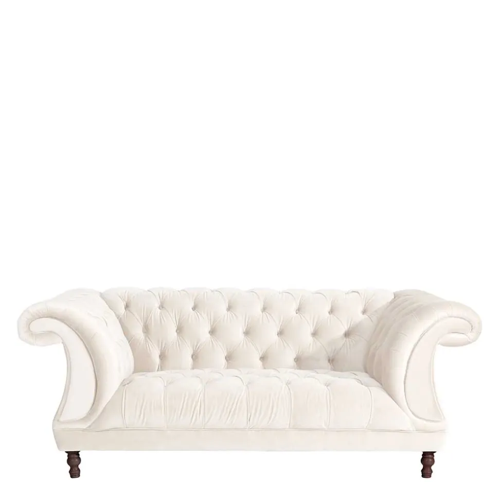 Samtvelours Wohnzimmer Zweisitzer in Creme - Leskan