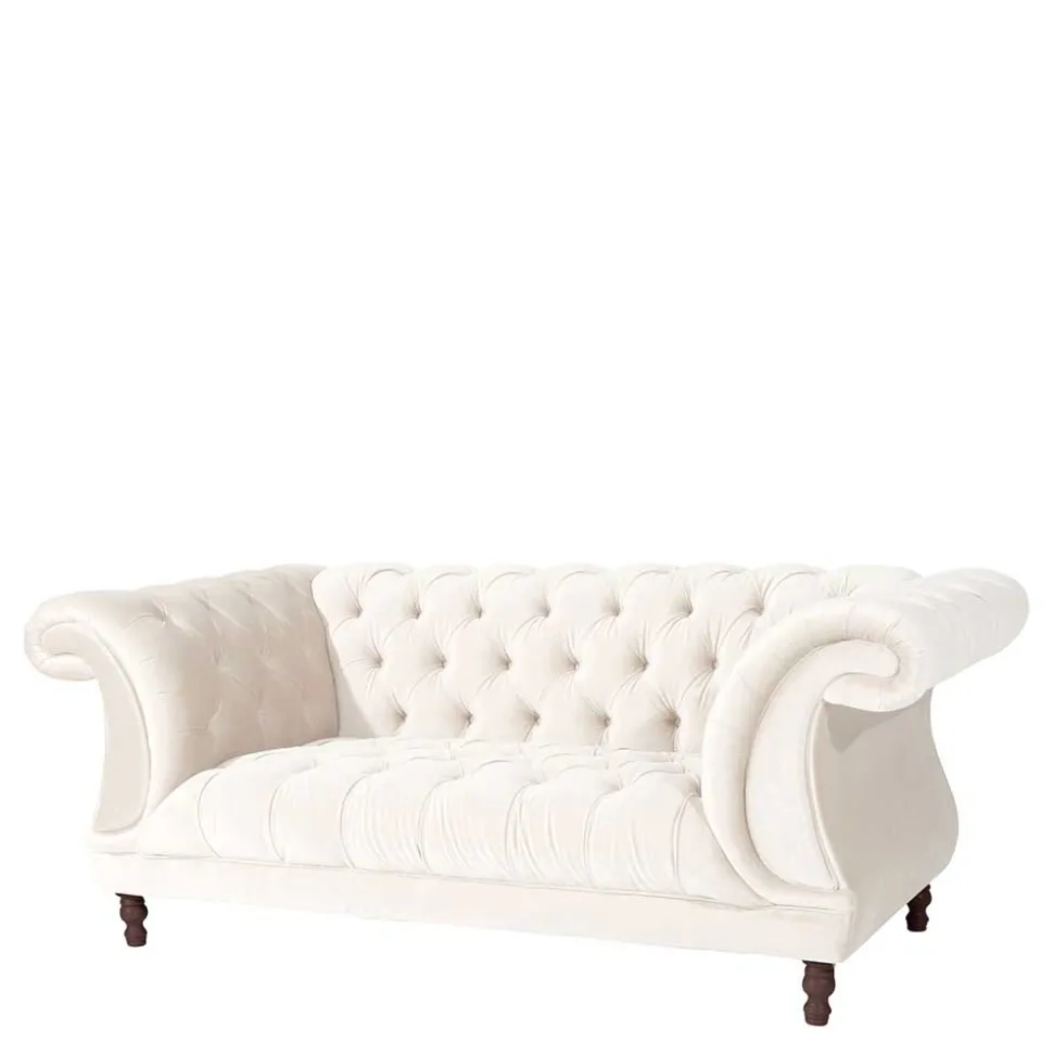Samtvelours Wohnzimmer Zweisitzer in Creme - Leskan
