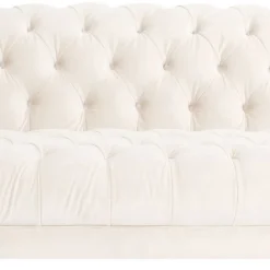 Samtvelours Wohnzimmer Zweisitzer in Creme - Leskan