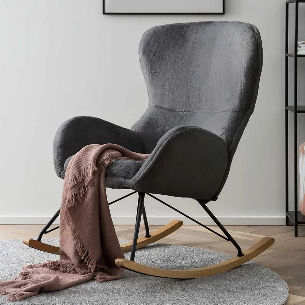 Scandi Chic Schaukelstuhl in Dunkelgrau Plüsch - Sotrigo