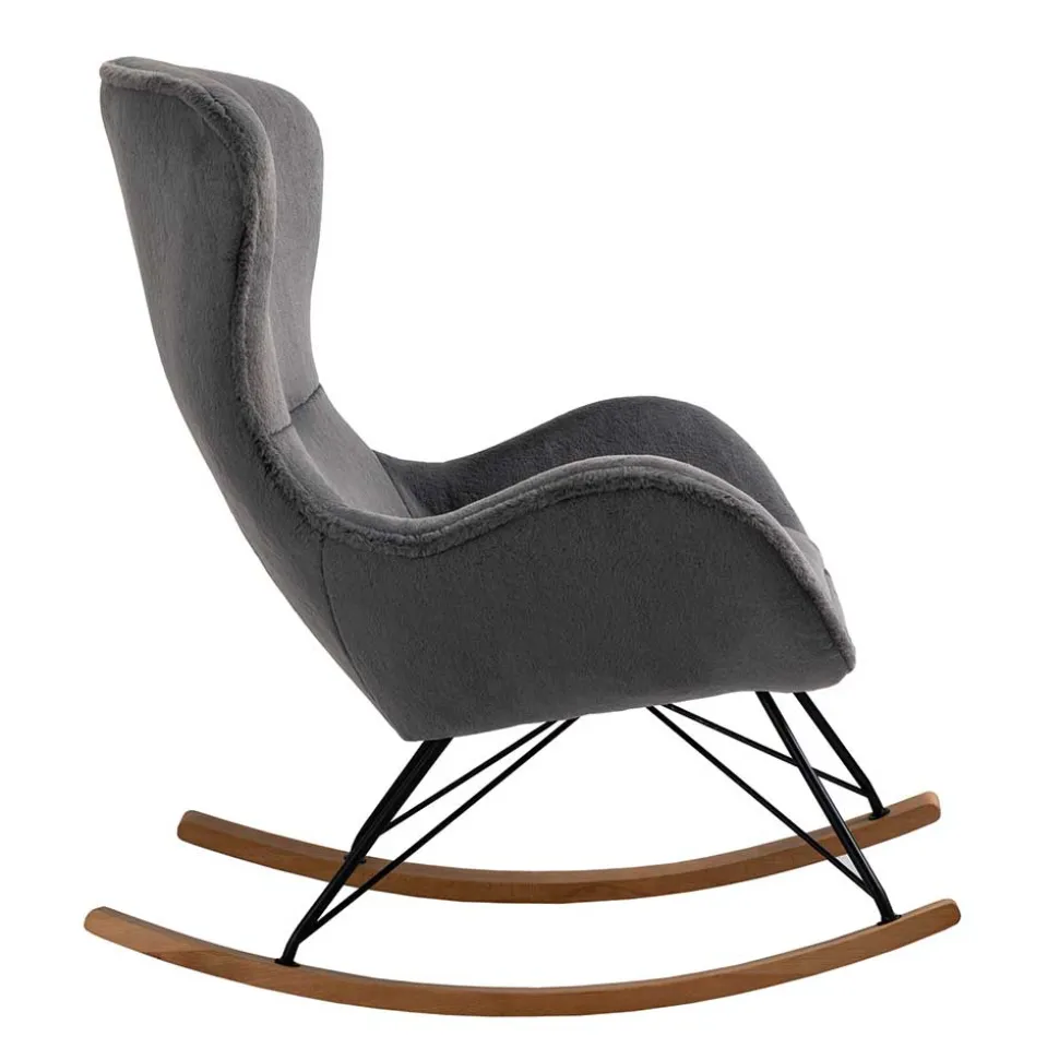 Scandi Chic Schaukelstuhl in Dunkelgrau Plüsch - Sotrigo
