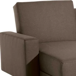 Schlafcouch mit Hocker in Beigegrau mit Chrom - Defelira (zweiteilig)
